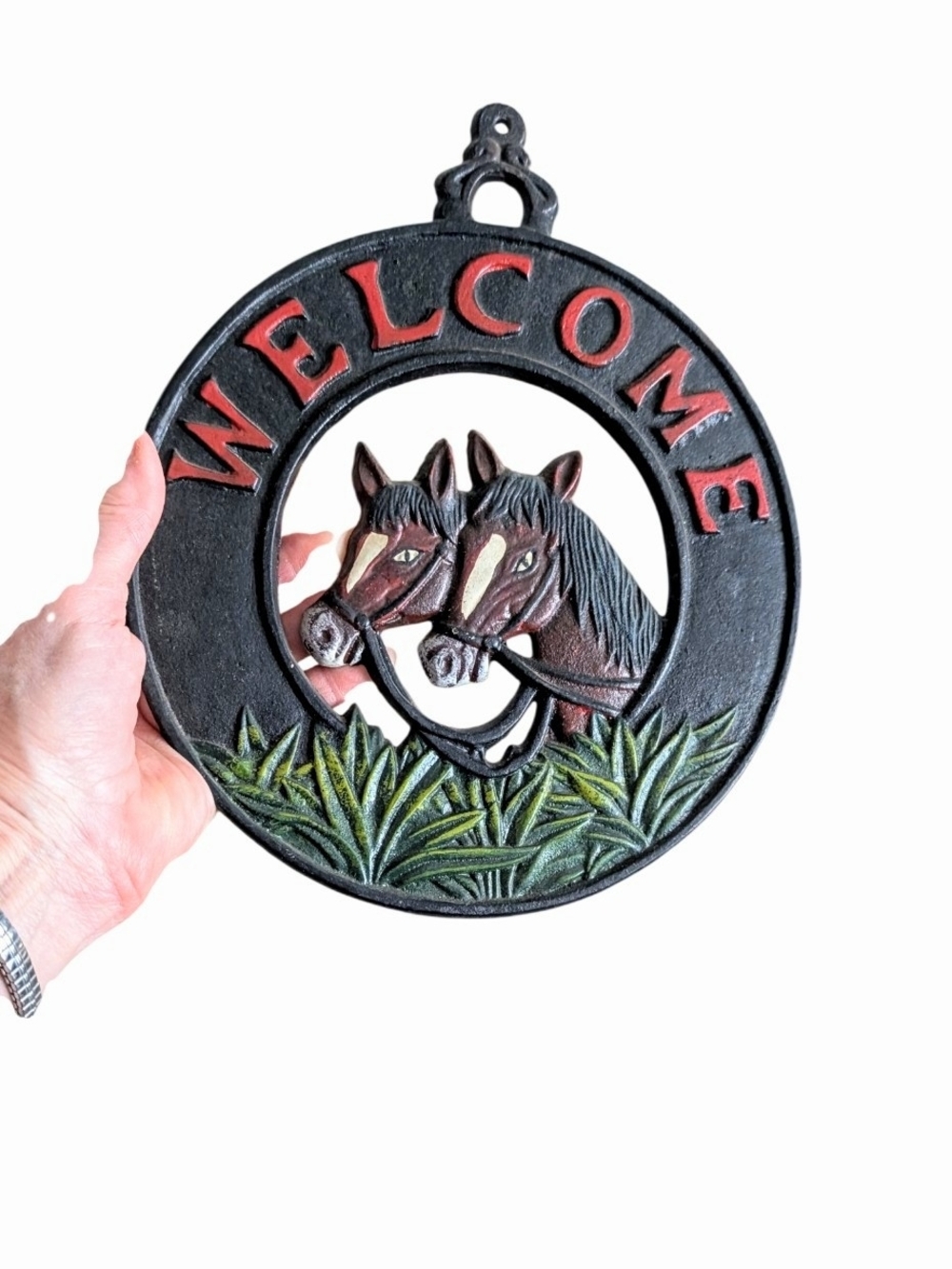 Vintage Cast Iron Welcome Wall Plaque, 10"